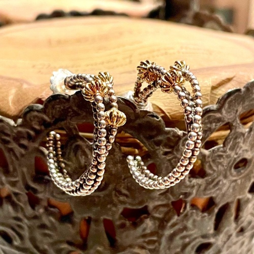 LAGOS CAVIAR ICON STERLING BUBBLE HOOP 18K BIRDCAGE ACCENTS & POSTS
